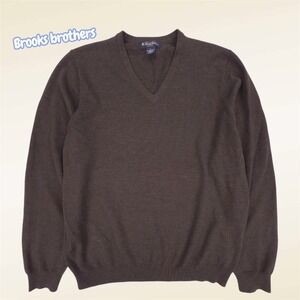 Brooks Brothers Stretch Merino Wool V Neck Sweater Mens Large Brown L